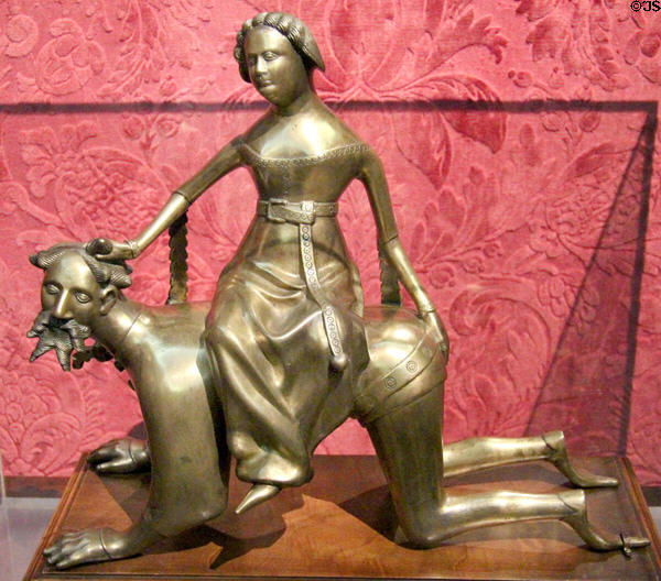 Aristotle & Phyllis bronze aquamanile (late 14thC - early 15thC) from Southern Netherlands at Metropolitan Museum of Art. New York, NY.