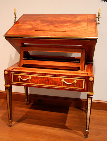 Architect's drawing table useable sitting or standing (c1780-90) by workshop of David Roentgen of Germany at Metropolitan Museum of Art. New York, NY.
