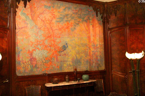 Art Nouveau details of pointillist mural of Wisteria dining room (1910-14) by Lucien Lévy-Dhurmer from Paris at Metropolitan Museum of Art. New York, NY.