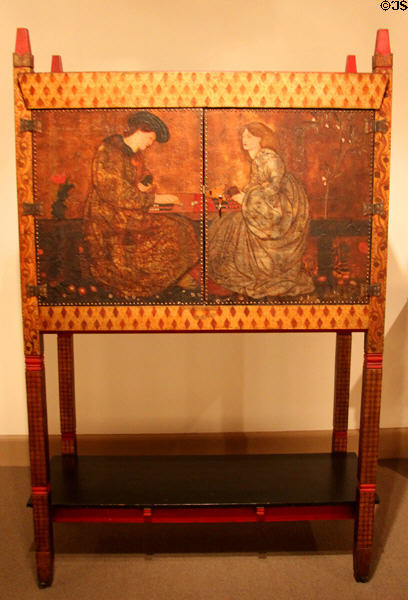 Cabinet decorated with painting of Backgammon Players (1861) by Philip Webb (exhibited at London International Exhibition of 1862) at Metropolitan Museum of Art. New York, NY.