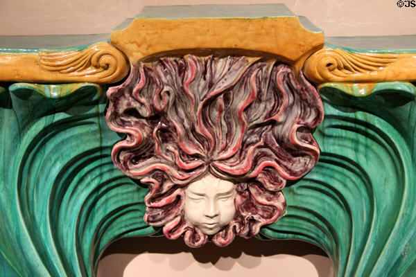 Detail of stoneware Art Nouveau fireplace surround (c1900) attrib. Désiré Muller of Lunéville, France at Metropolitan Museum of Art. New York, NY.