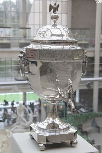 Silver tea urn & tray (1790) by John McMullin of Philadelphia at Metropolitan Museum of Art. New York, NY.