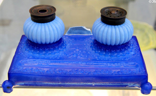 Glass inkstand (1830-40) attrib. Boston & Sandwich Glass Co. at Metropolitan Museum of Art. New York, NY.