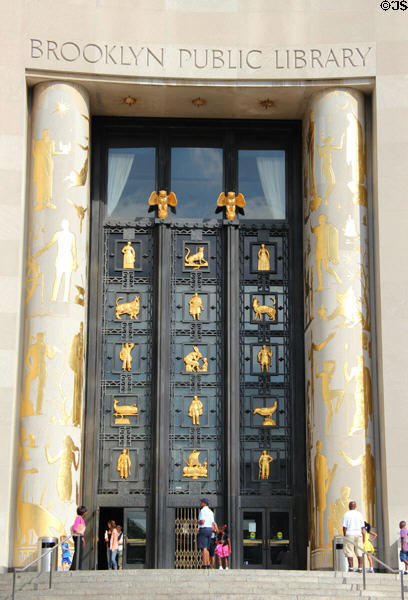 Art Deco doors of Brooklyn Public Library. Brooklyn, NY.