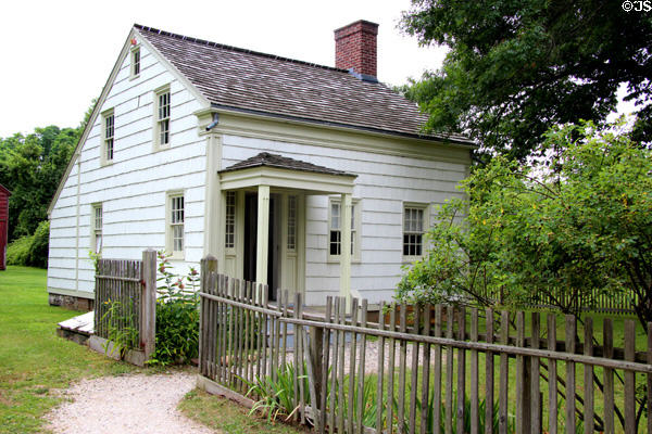 Conklin House (1830) with Greek revival porch at Old Bethpage Village. Old Bethpage, NY.