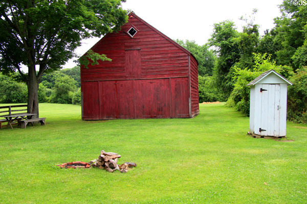 Conklin House barn & outhouse at Old Bethpage Village. Old Bethpage, NY.