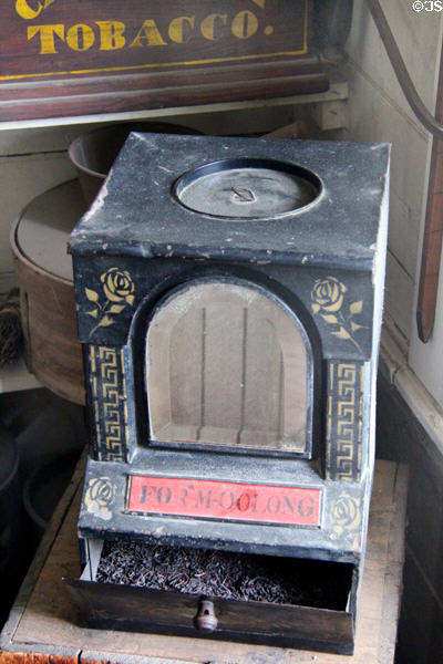 Tea dispenser box in Layton General Store at Old Bethpage Village. Old Bethpage, NY.