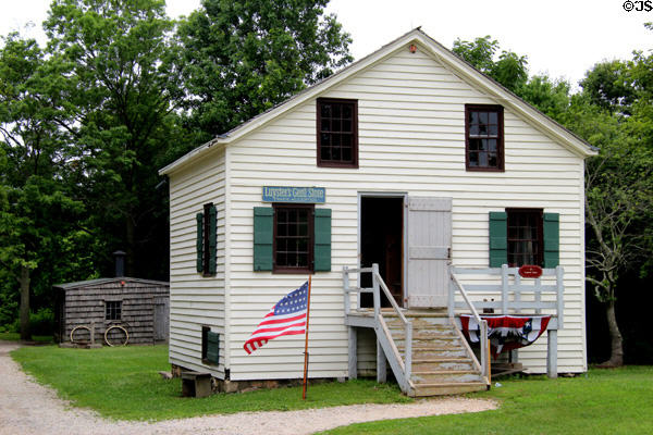 Luyster Store (early 1800s) 2nd floor customer entrance up flight of stairs at Old Bethpage Village. Old Bethpage, NY.