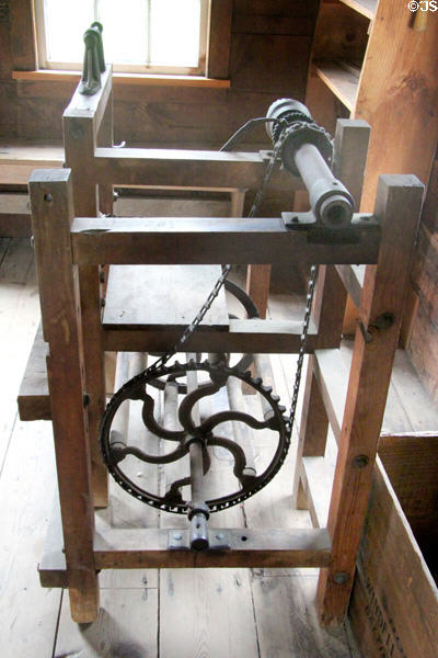Broom making machine in Luyster Store at Old Bethpage Village. Old Bethpage, NY.
