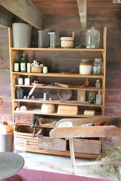 Merchandise shelf in Luyster Store at Old Bethpage Village. Old Bethpage, NY.