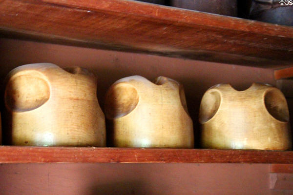 Hat shaping blocks in Ritch Hat Shop at Old Bethpage Village. Old Bethpage, NY.