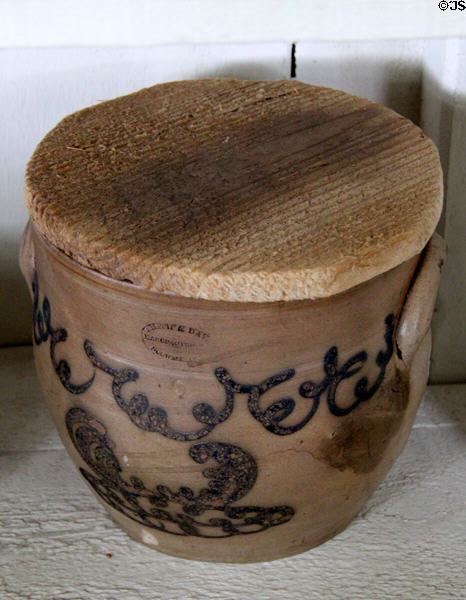 Stoneware crock by Smith & Day Manuf. of Norwalk, CT in Williams House at Old Bethpage Village. Old Bethpage, NY.