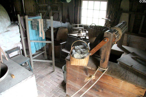 Backroom with indoor well in Williams House at Old Bethpage Village. Old Bethpage, NY.