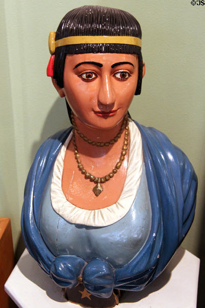 Ship figurehead of Indian maiden (c1830) attrib. William Rush of Philadelphia at Whaling Museum. Cold Spring Harbor, NY.