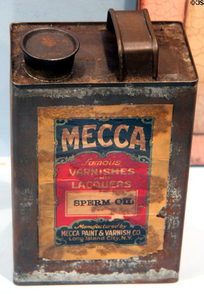Sperm oil varnish can from Long Island City, NY at Whaling Museum. Cold Spring Harbor, NY.