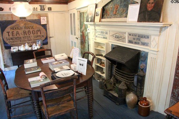 Room with Sag Harbor artifacts, paintings & other artwork by Annie Cooper Boyd at Boyd House museum. Sag Harbor, NY.