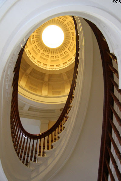 Oval staircase with coffered ceiling & skylight at Sag Harbor Whaling Museum. Sag Harbor, NY.