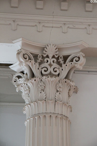 Capital of neoclassical column in Sag Harbor Whaling Museum. Sag Harbor, NY.