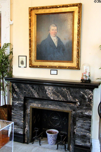 Portrait of Benjamin Huntting I (c1790) over fireplace at Sag Harbor Whaling Museum. Sag Harbor, NY.