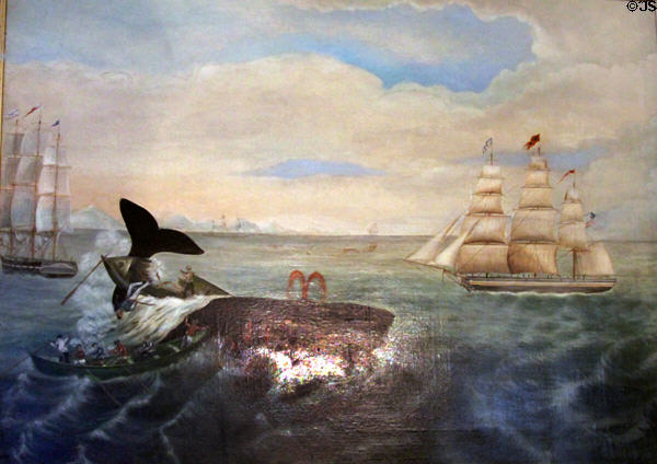 "Whaling in the North Pacific" painting by Kutusoff & Erie at Sag Harbor Whaling Museum. Sag Harbor, NY.