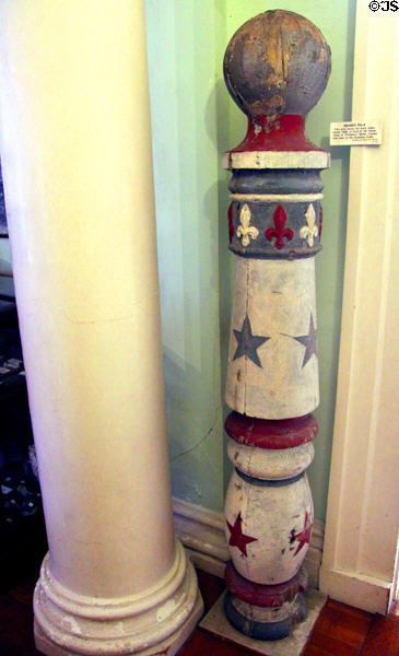 Barber pole which stood for many years (after 1900) in front of barber shop of "Professor" Battle at Sag Harbor Whaling Museum. Sag Harbor, NY.