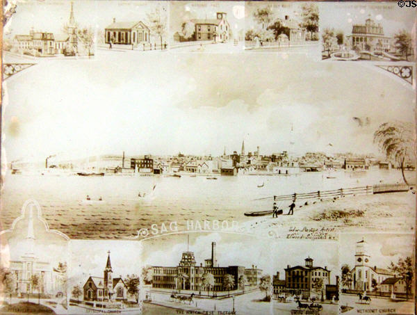 Vintage etchings of Sag Harbor scenes at Sag Harbor Whaling Museum. Sag Harbor, NY.