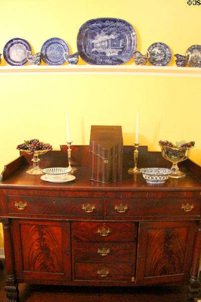 Sideboard with knife box & porcelain collection at Home Sweet Home Museum. East Hampton, NY.