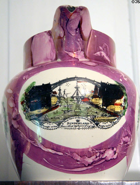 Lusterware jug with image of west view of Iron Bridge at Sunderland at Home Sweet Home Museum. East Hampton, NY.