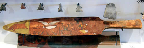 Ornate paddle (mid-1800's) carved by Stephen Talkhouse Pharaoh while aboard the whaling schooner Susan at Montauk Lighthouse museum. Montauk, NY.