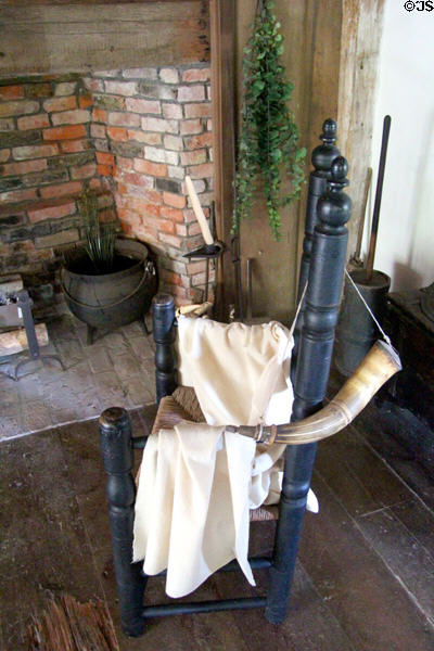 Ladder back great chair with power horn at Thomas Halsey Homestead. South Hampton, NY.
