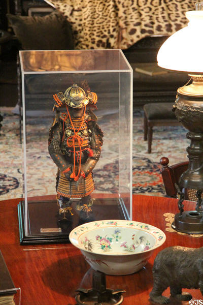 Samurai statue given to Roosevelt by Admiral Togo of Japan following negotiations for peace treaty between Japan & Russia at Roosevelt's House Sagamore Hill NHS. Cove Neck, NY.