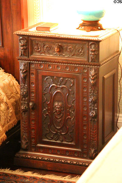 Bedside cabinet of Edith's south bedroom at Roosevelt's House Sagamore Hill NHS. Cove Neck, NY.
