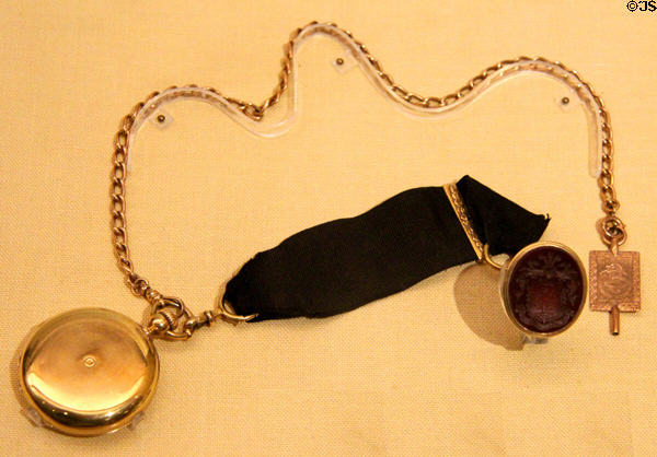 Theodore Roosevelt's watch fob with family crest & Phi Beta Kappa key at Old Orchard Museum at Sagamore Hill NHS. Cove Neck, NY.
