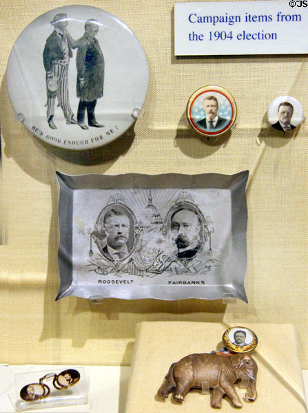 Campaign items from 1904 election at Old Orchard Museum at Sagamore Hill NHS. Cove Neck, NY.