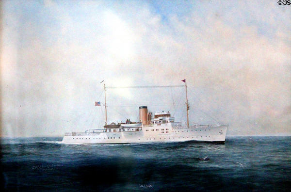 William K. Vanderbilt II's motor yacht Alva (built in Germany 1931) painting at Vanderbilt Mansion. Centerport, NY.