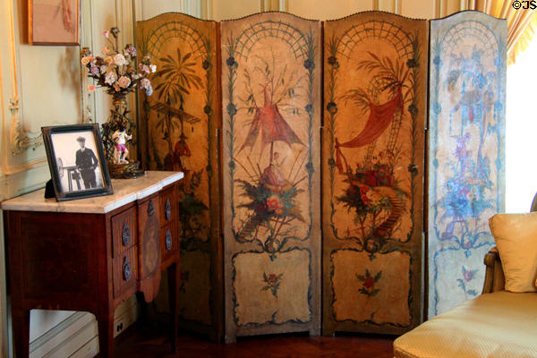 Antique screen in Rosemund's room at Vanderbilt Mansion. Centerport, NY.