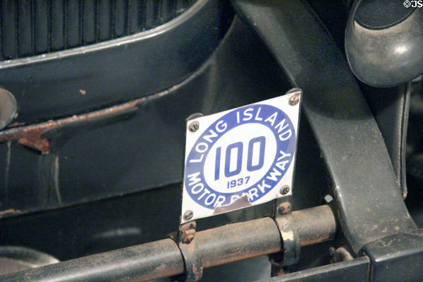 Long Island Motor Parkway annual pass (1937) for privately-built, grade separated, limited access, auto-only toll road (1908-38) on Vanderbilt's limousine at Vanderbilt Mansion. Centerport, NY.