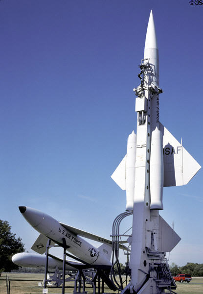 Mace & Matador surface to surface missiles & vertical Boeing CIM10A Bomarc at US Air Force Museum. Dayton, OH.