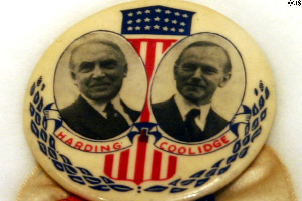 Harding & Coolidge campaign button at Harding home museum. Marion, OH.