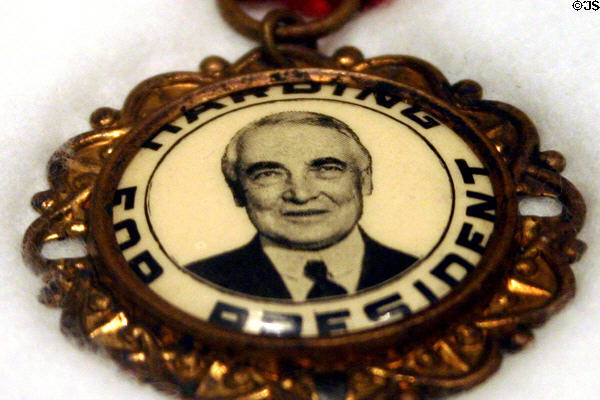 Harding presidential campaign button at Harding home museum. Marion, OH.