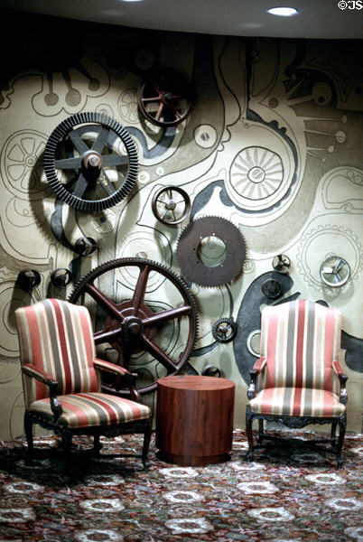 Factory gears become decoration in Quaker Square Inn. Akron, OH.
