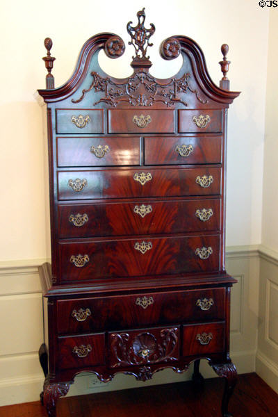 Cabinet with swan neck pediment at Wildwood Manor House. Toledo, OH.