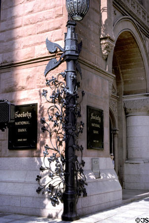 Society National Bank building detail with sculpted corner ironwork. Cleveland, OH.