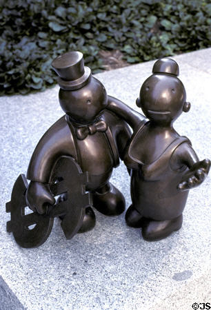 Whimsical statuette of patron with dollar sign at Public Library. Cleveland, OH.