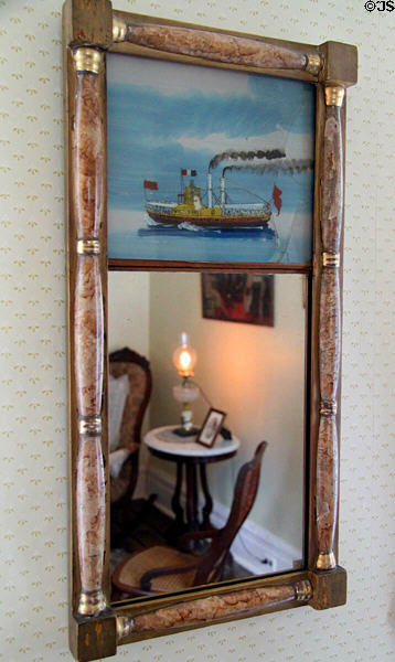 Early American mirror with steamship painting at Edison Birthplace Museum. Milan, OH.