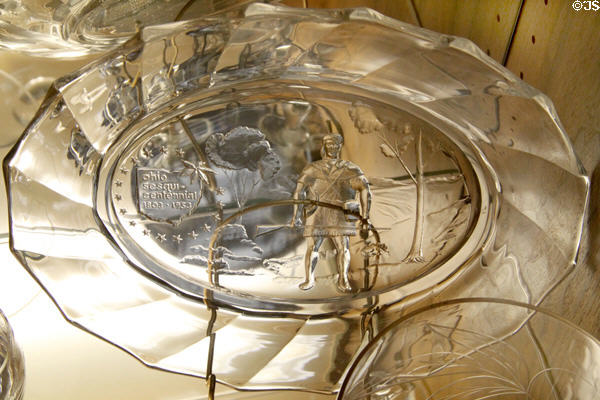 Ohio Sesquicentennial pressed plate (1953) at National Heisey Glass Museum. Newark, OH.