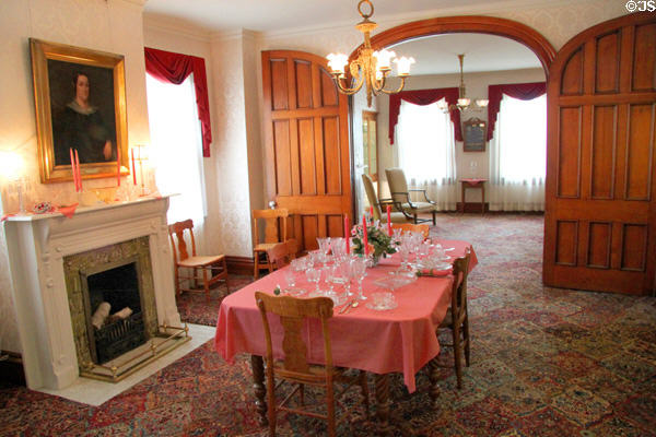 Dining room set with Heisey glass tableware at National Heisey Glass Museum. Newark, OH.