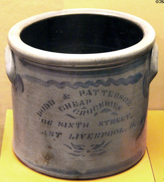 Ceramic container marked Dodd & Patterson Cheap Groceries, East Liverpool, O. at Museum of Ceramics. East Liverpool, OH.