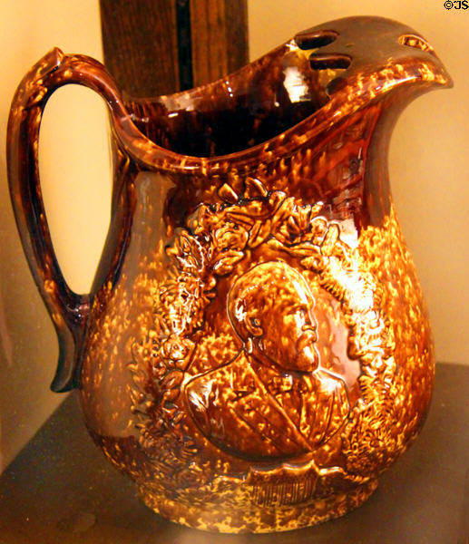 James A. Garfield Rockingham pitcher (c1880) attrib. Croxall & Sons Pottery at Museum of Ceramics. East Liverpool, OH.
