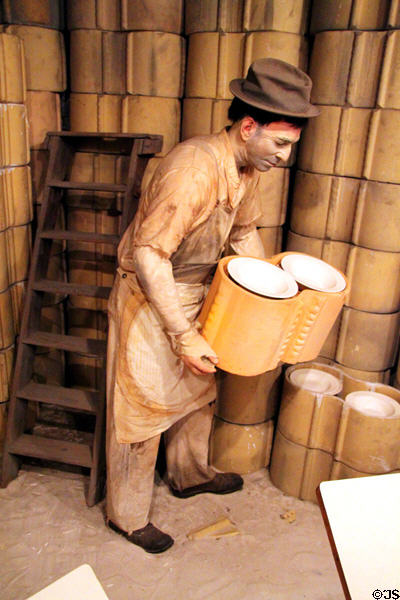 How plates were stacked for kiln at Museum of Ceramics. East Liverpool, OH.